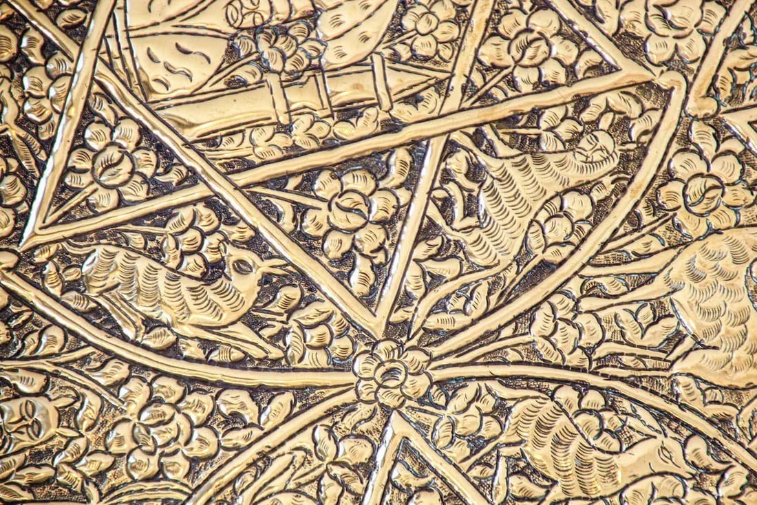 Indo-Persian Mughal Handcrafted Hammered Brass Decorative Tray - 2