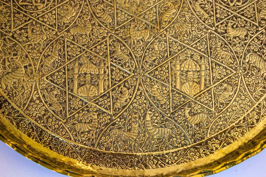 Indo-Persian Mughal Handcrafted Hammered Brass Decorative Tray - 9