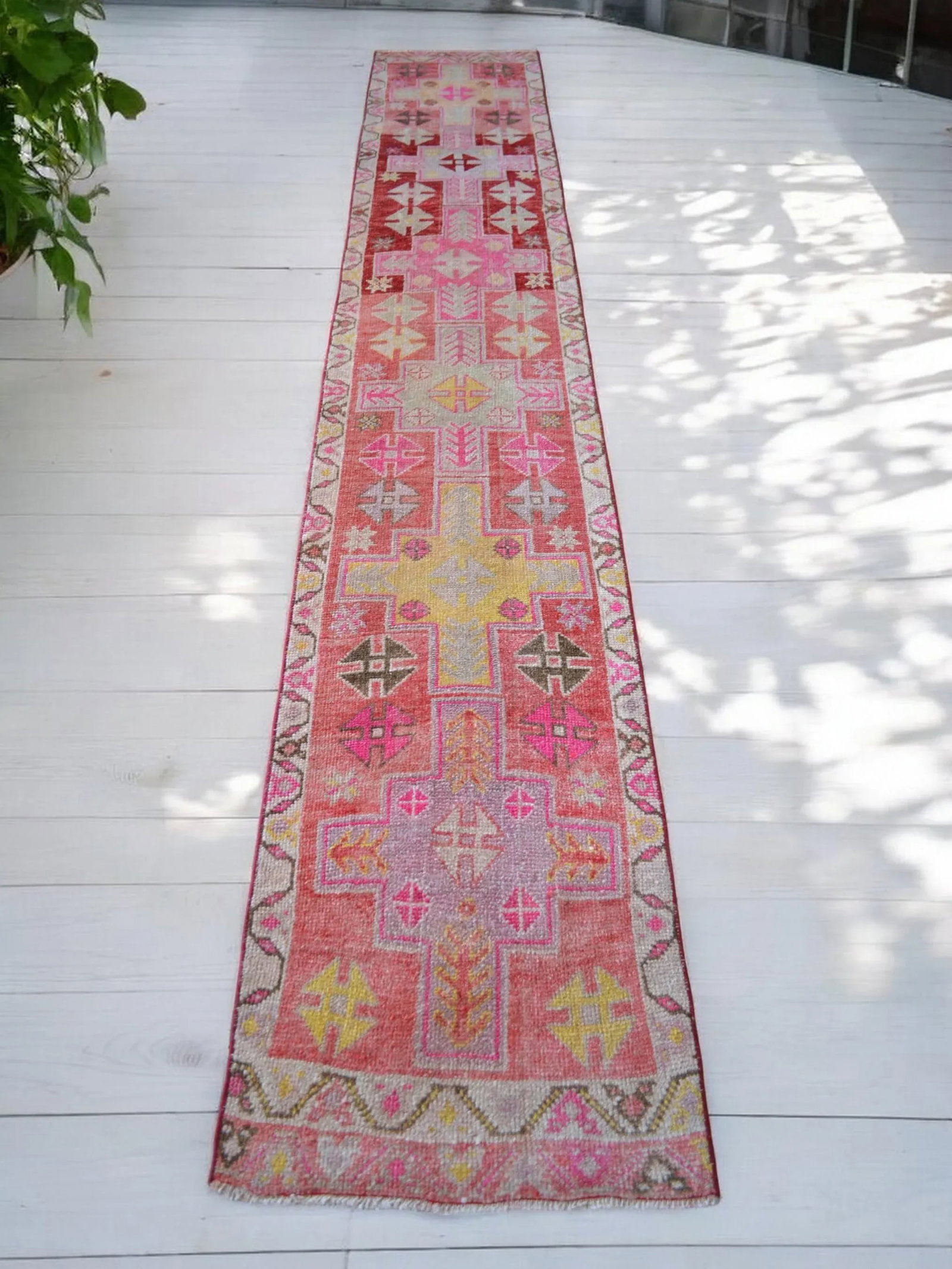 Vibrant Turkish Runner 2x12 Long Narrow Rug Vintage Pink Hallway Oriental Carpet - 5