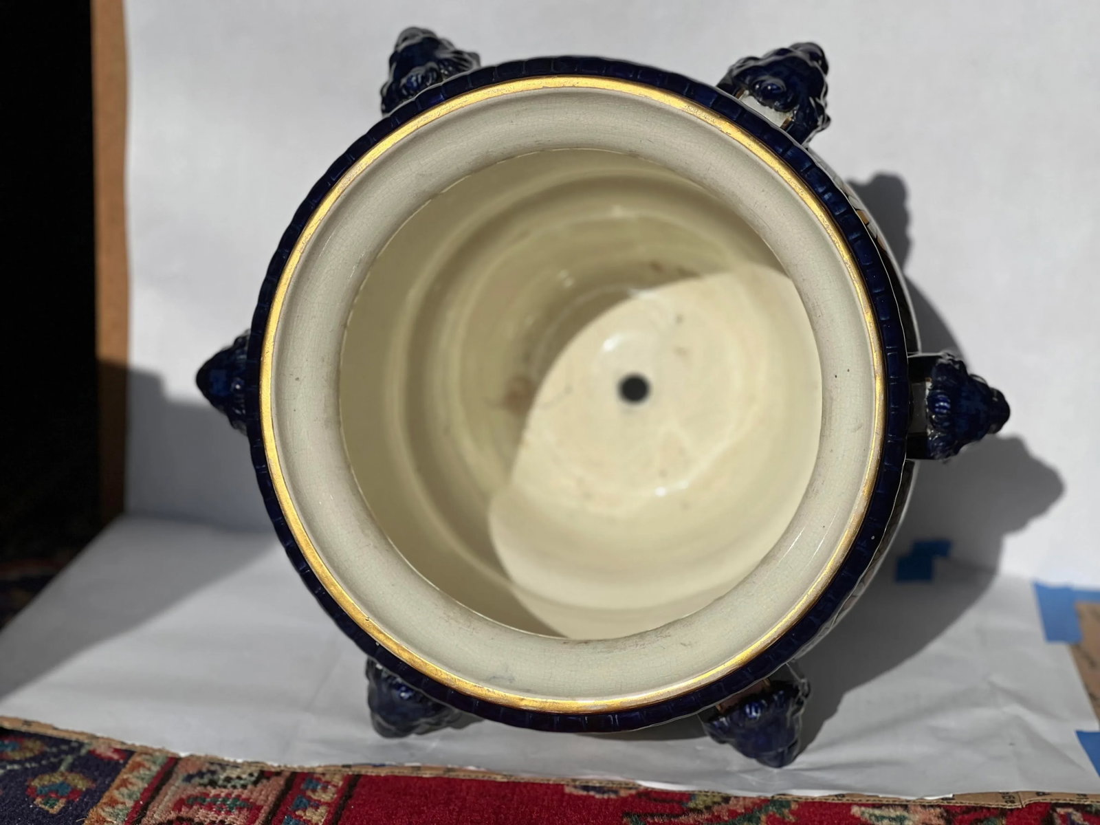 19th Century Vintage Minton Majolica Lion Head Handled Ascetic Jardiniere - 7