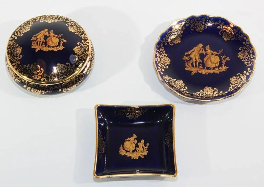 Vintage Cobalt Blue Royal Limoges France 22-Karat Gold Trinket Boxes Set - 3 Pieces - 2