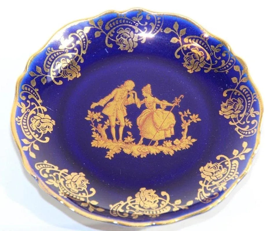 Vintage Cobalt Blue Royal Limoges France 22-Karat Gold Trinket Boxes Set - 3 Pieces - 3