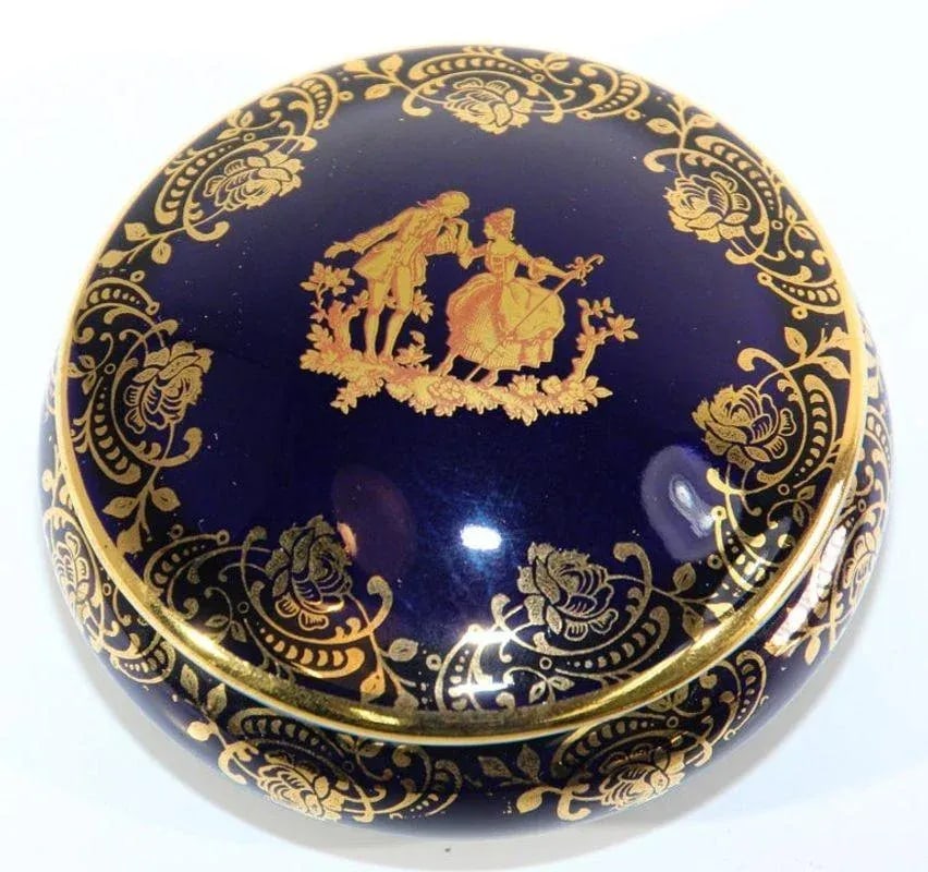 Vintage Cobalt Blue Royal Limoges France 22-Karat Gold Trinket Boxes Set - 3 Pieces - 4