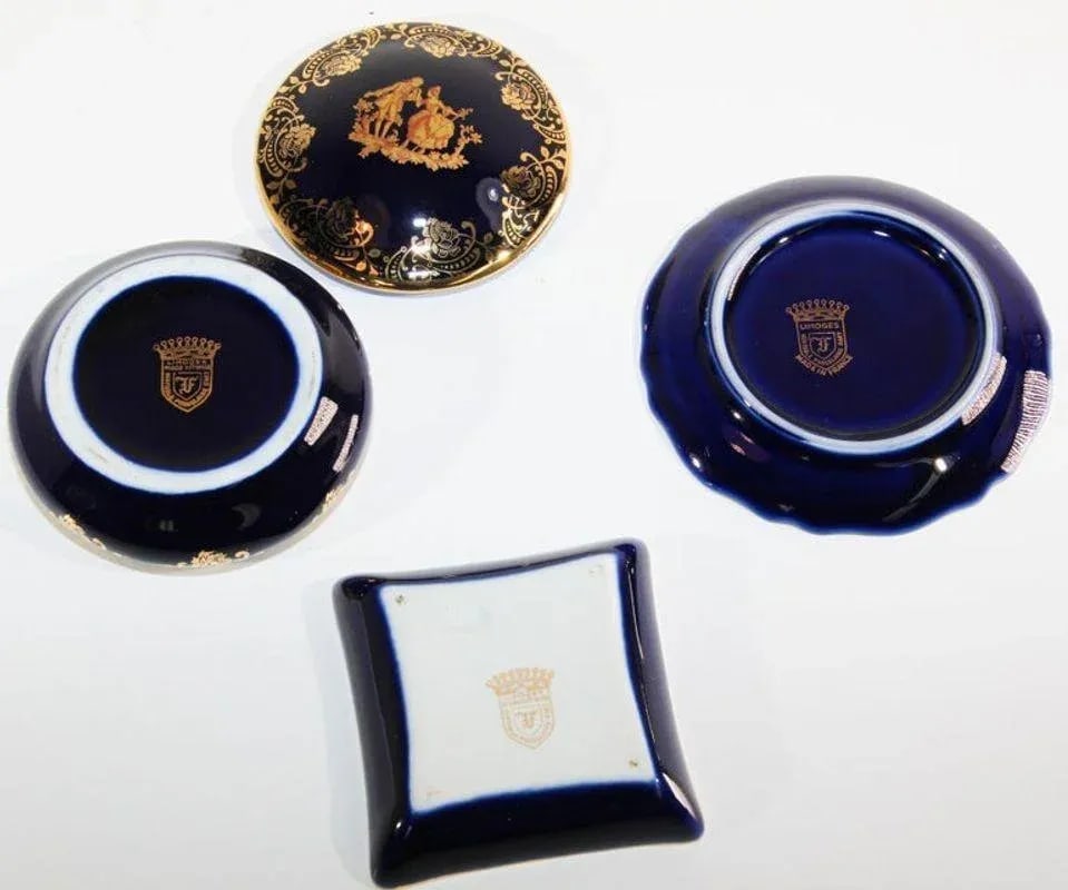Vintage Cobalt Blue Royal Limoges France 22-Karat Gold Trinket Boxes Set - 3 Pieces - 6