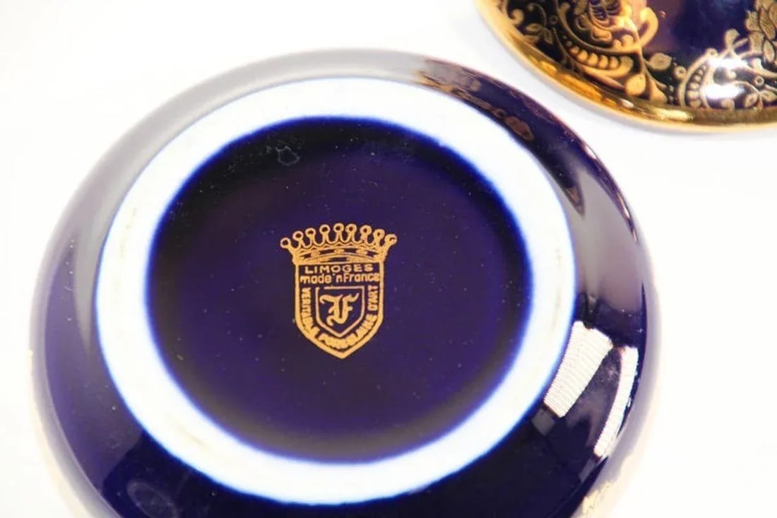 Vintage Cobalt Blue Royal Limoges France 22-Karat Gold Trinket Boxes Set - 3 Pieces - 7