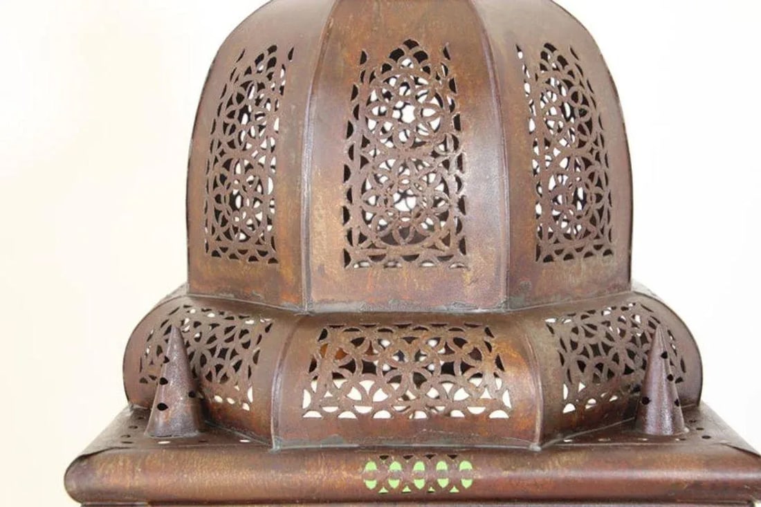 Moroccan Metal Lantern With Multicolor Glass - 10