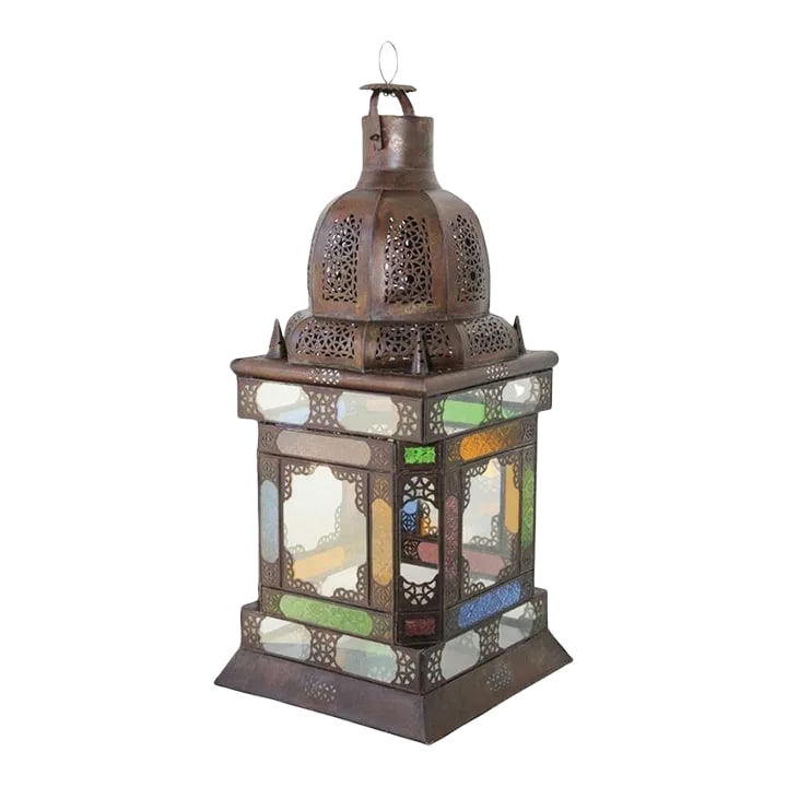 Moroccan Metal Lantern With Multicolor Glass (1 of 13)