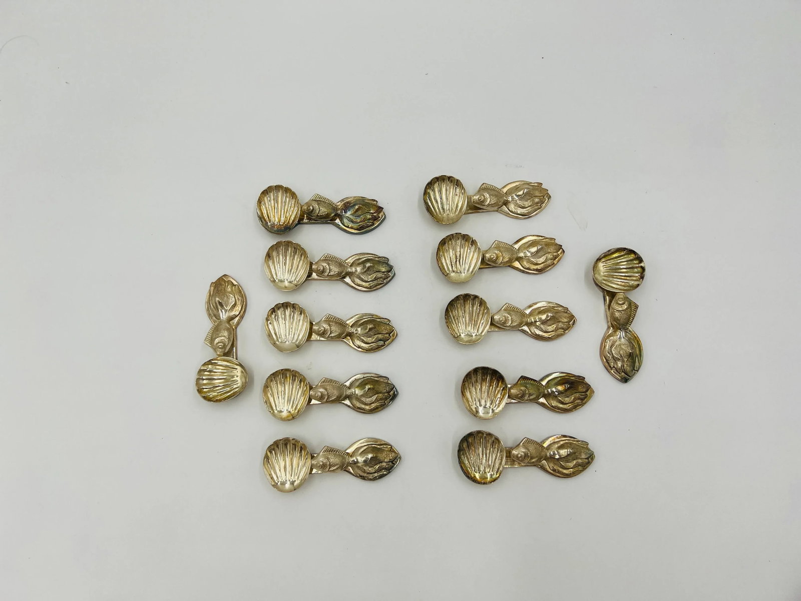 Set of 12, Buccellati Style Italian Silvered Fish / Shell Form Individual Salts - 3