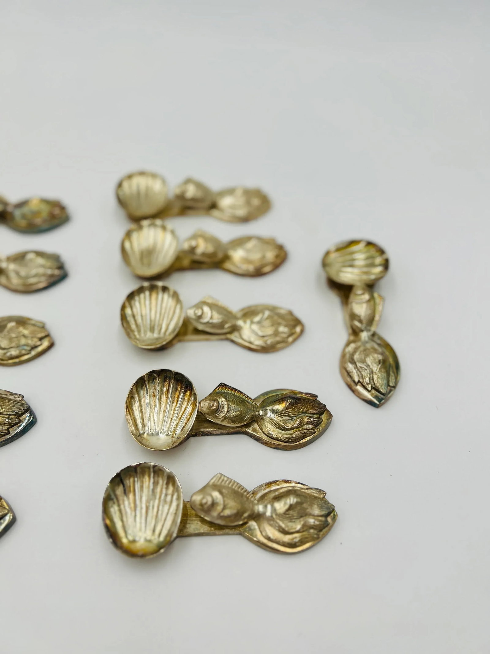 Set of 12, Buccellati Style Italian Silvered Fish / Shell Form Individual Salts - 4