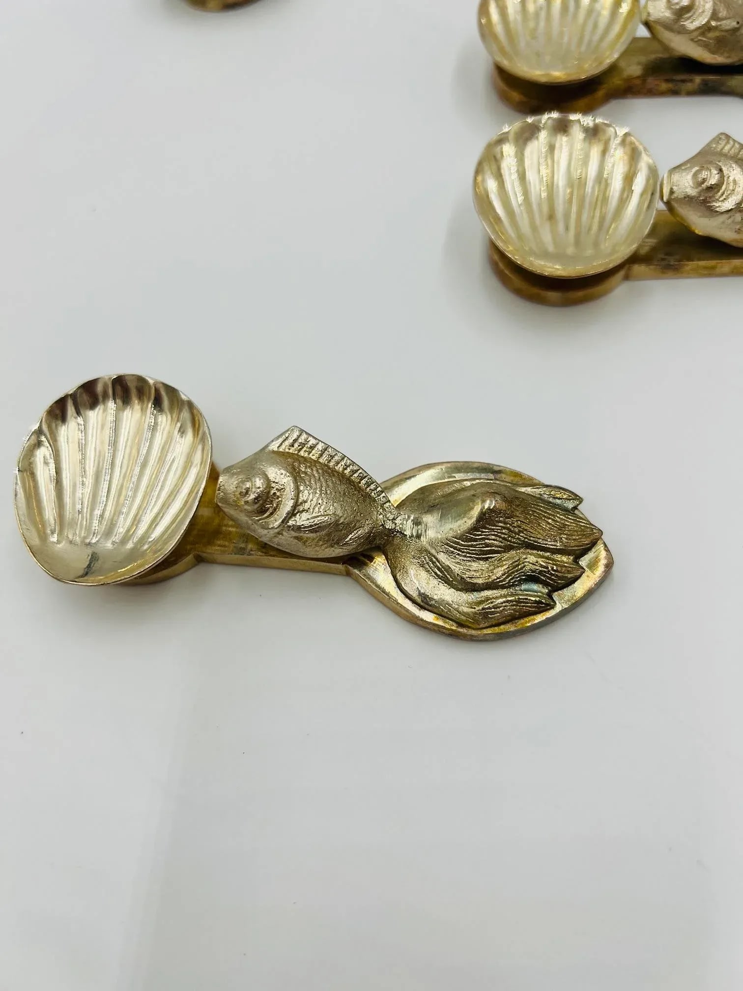 Set of 12, Buccellati Style Italian Silvered Fish / Shell Form Individual Salts - 9