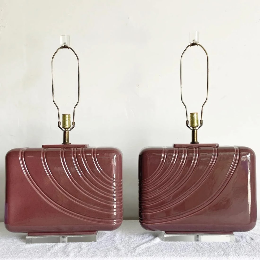 Postmodern Purple Ceramic and Lucite Oversized Table Lamp - a Pair - 2