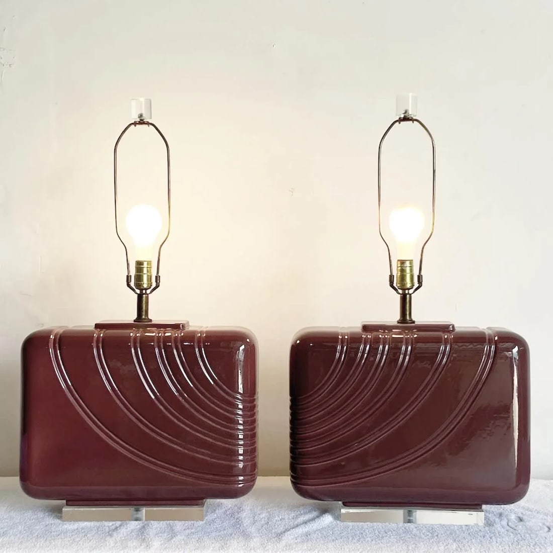 Postmodern Purple Ceramic and Lucite Oversized Table Lamp - a Pair - 3