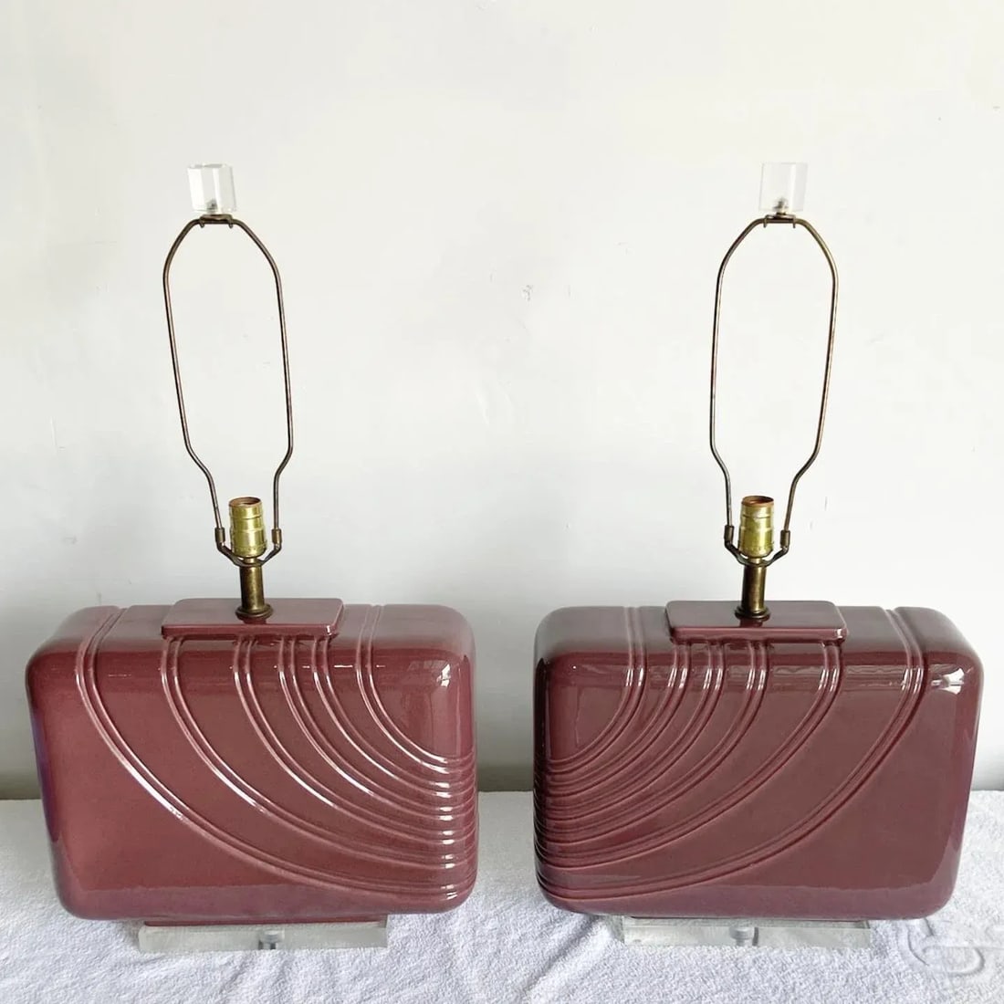 Postmodern Purple Ceramic and Lucite Oversized Table Lamp - a Pair - 4