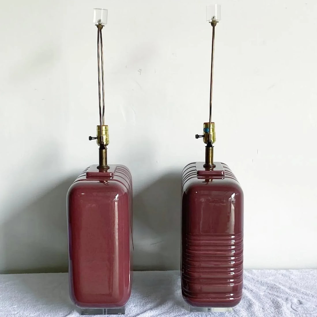 Postmodern Purple Ceramic and Lucite Oversized Table Lamp - a Pair - 5