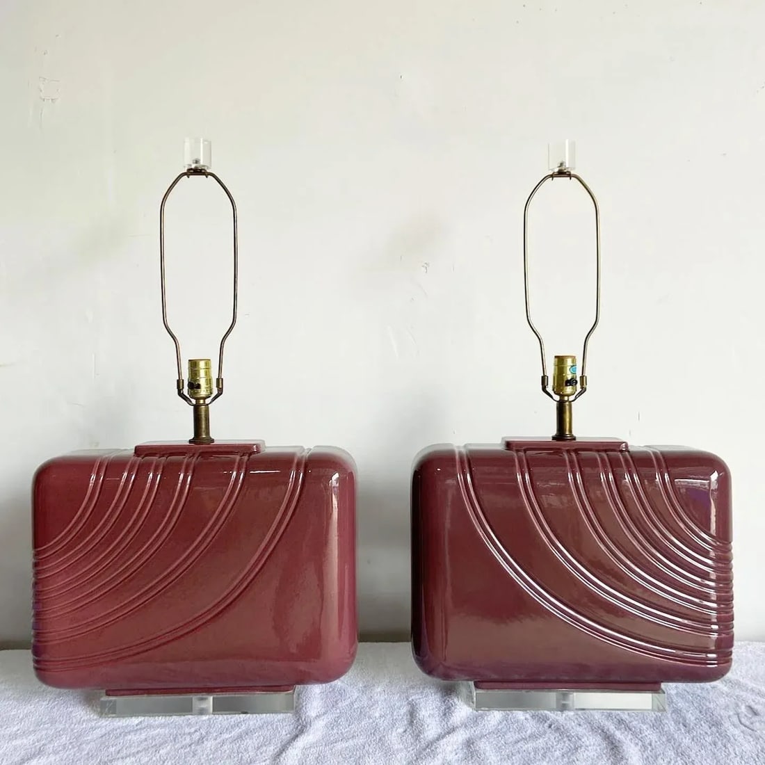 Postmodern Purple Ceramic and Lucite Oversized Table Lamp - a Pair - 7