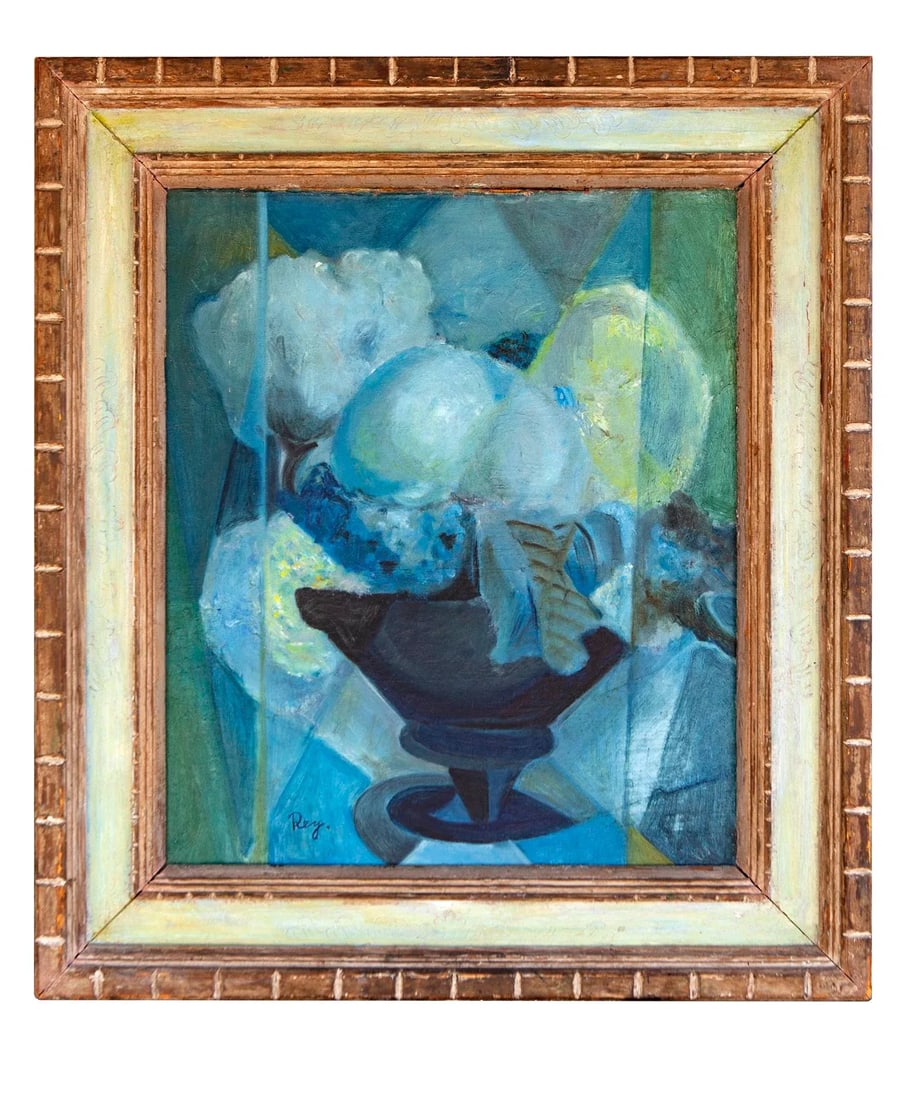 1940s Fauvist Fruit Bowl Cubist Still Life Framed Oil Painting - 7