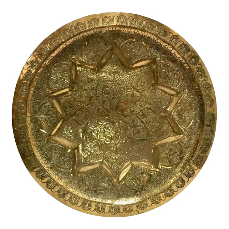 Middle Eastern Moorish Antique Round Brass Tray 20 Inches (1 of 9)