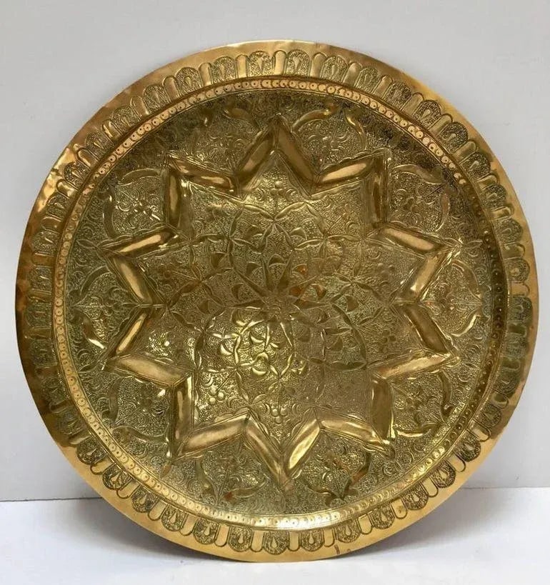 Middle Eastern Moorish Antique Round Brass Tray 20 Inches - 2