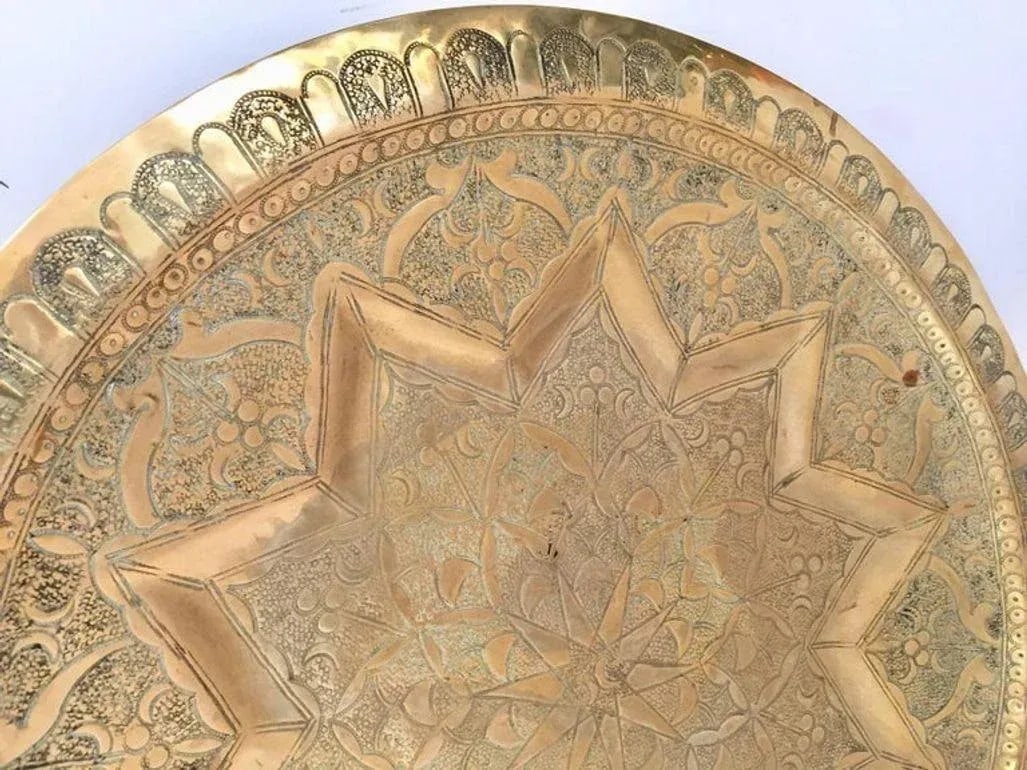 Middle Eastern Moorish Antique Round Brass Tray 20 Inches - 4