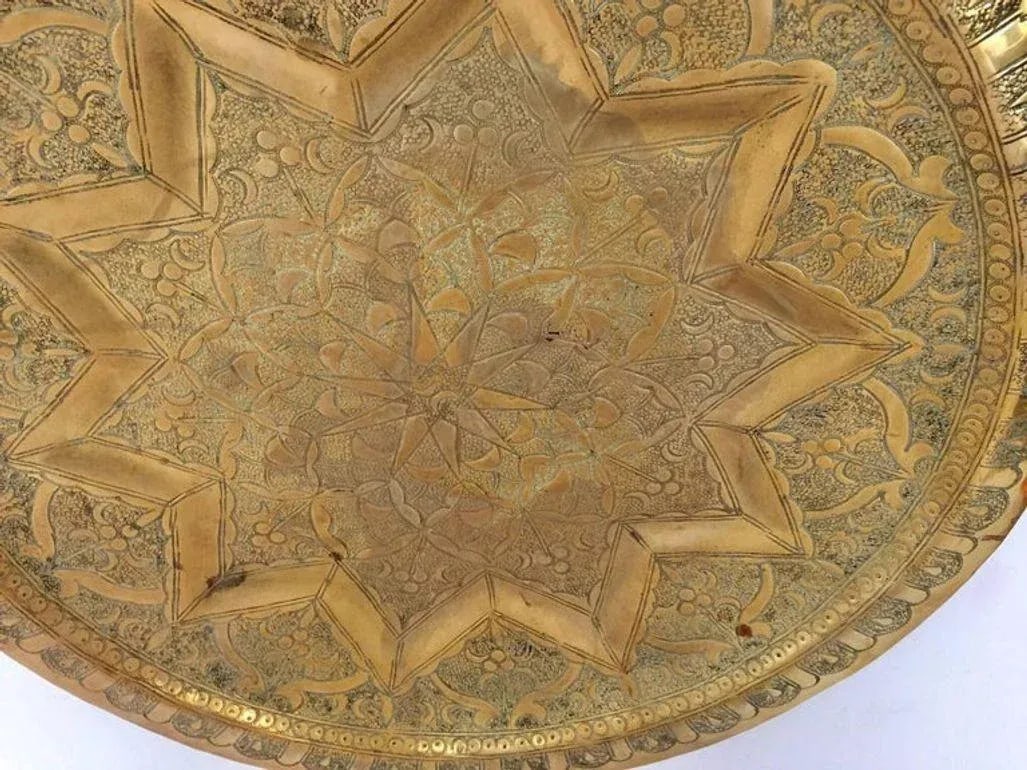 Middle Eastern Moorish Antique Round Brass Tray 20 Inches - 5