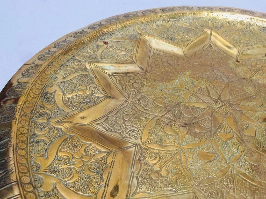 Middle Eastern Moorish Antique Round Brass Tray 20 Inches - 6