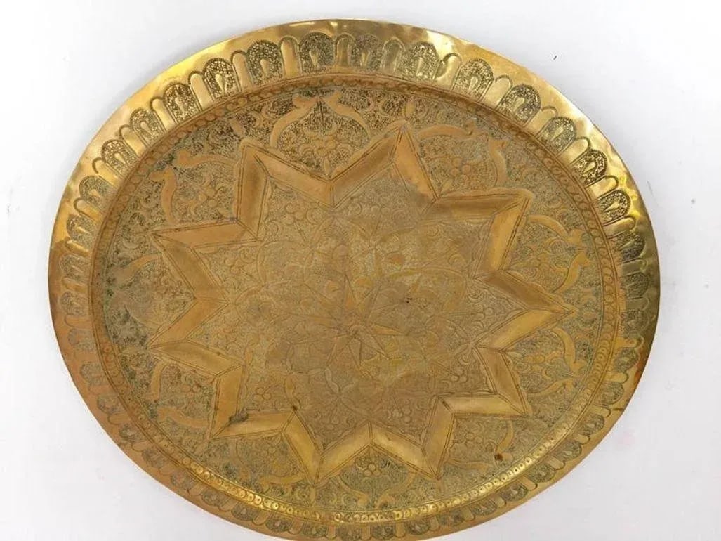 Middle Eastern Moorish Antique Round Brass Tray 20 Inches - 7