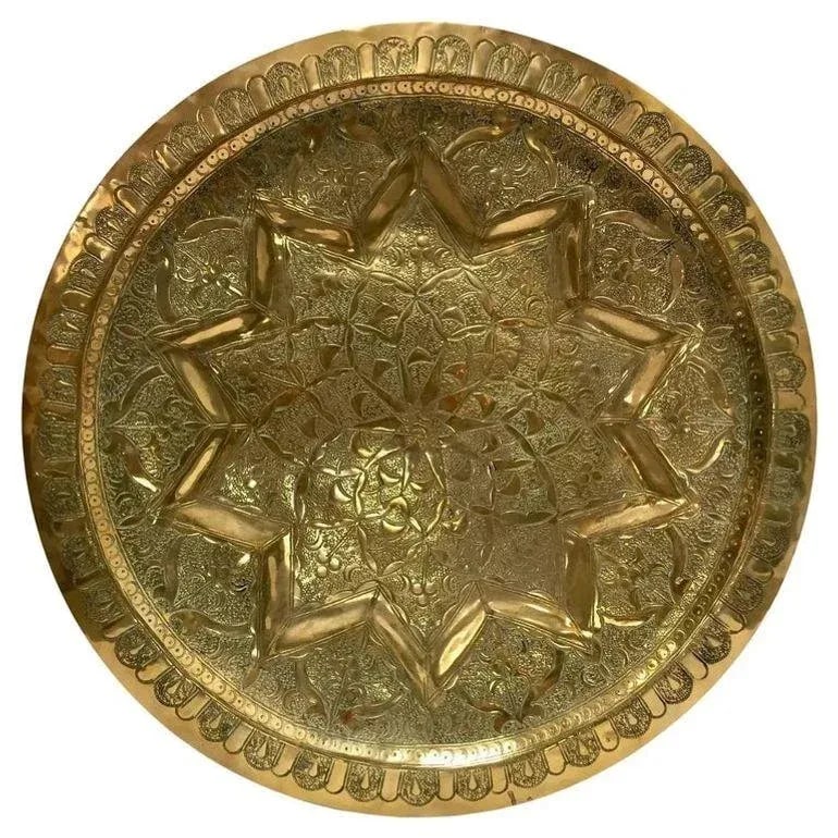 Middle Eastern Moorish Antique Round Brass Tray 20 Inches - 9