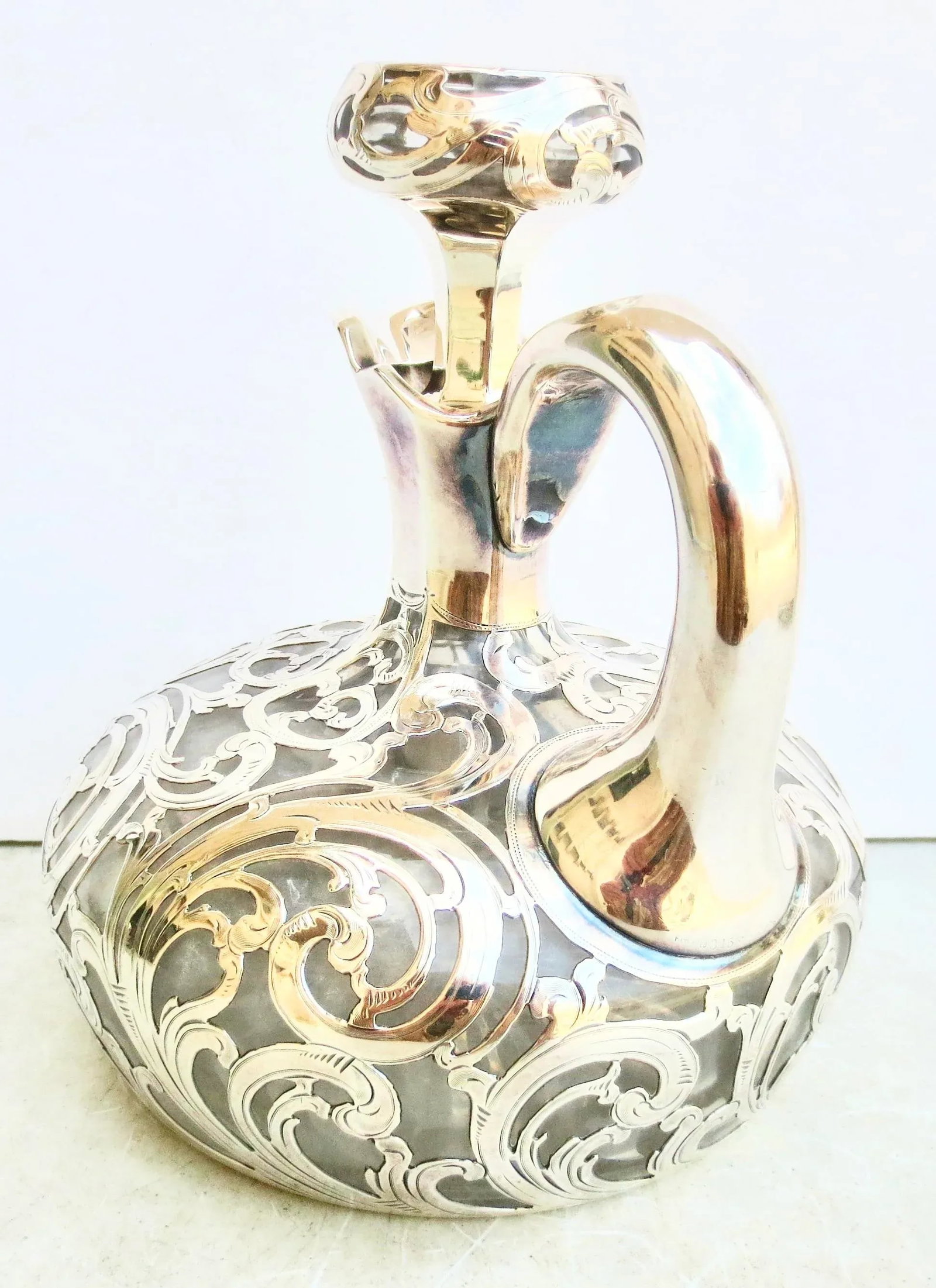 Antique Alvin Silver Overlay Decanter Circa 1890 - 6