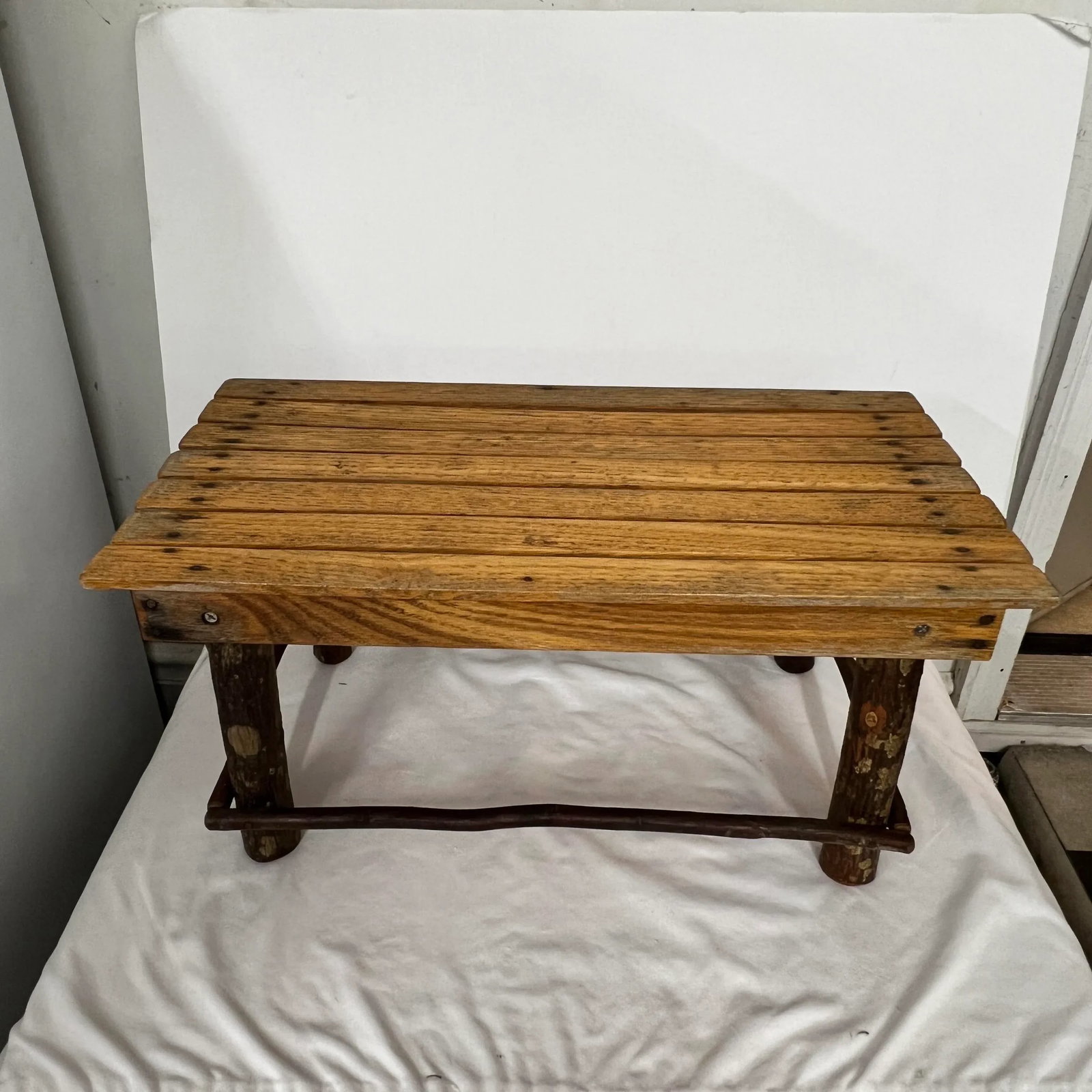 Handmade Rustic Farmhouse, French Country Wood Slat Garden Plant Bench or Footstool - 5
