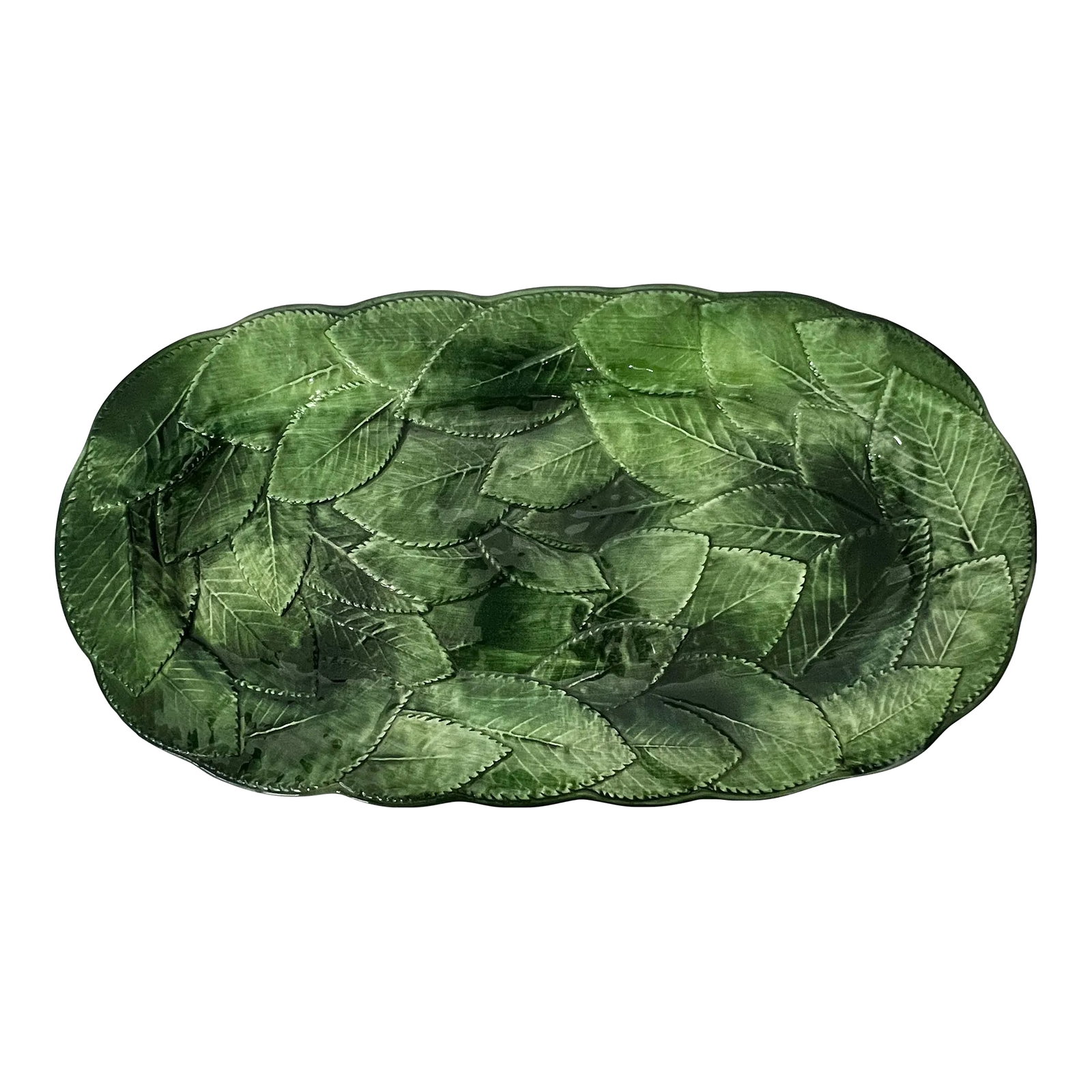 Italian Majolica Green Leaf Pattern Platter (1 of 2)