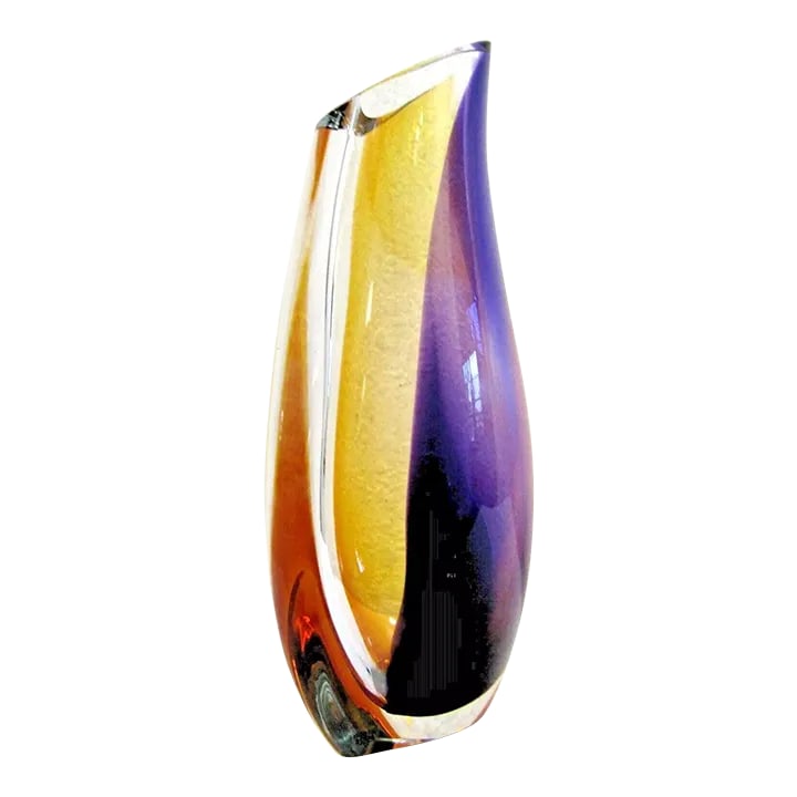 Signed Göran Wärff Orchid Vase Lilac/Amber , 11.25" by Kosta Boda