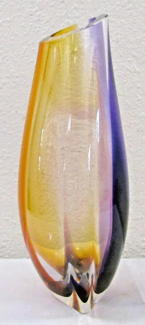 Signed Göran Wärff Orchid Vase Lilac/Amber , 11.25" by Kosta Boda - 3