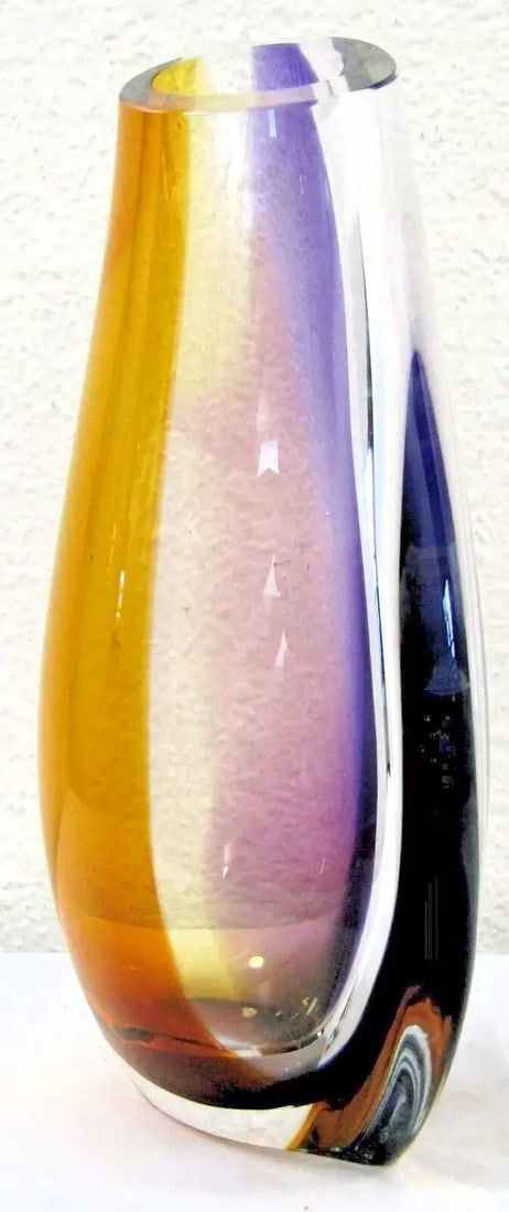 Signed Göran Wärff Orchid Vase Lilac/Amber , 11.25" by Kosta Boda - 4