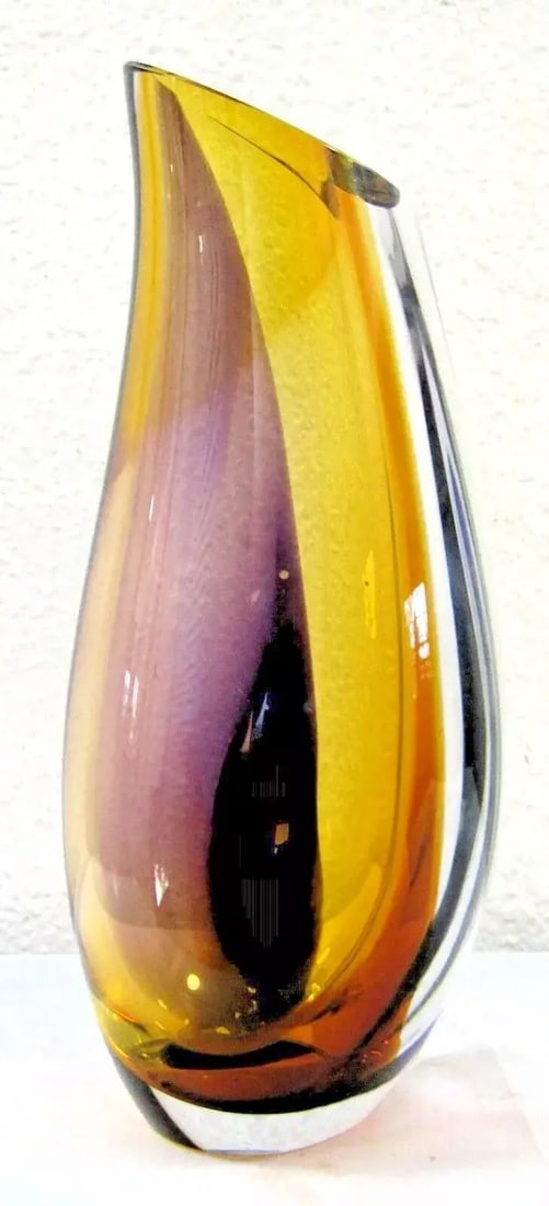 Signed Göran Wärff Orchid Vase Lilac/Amber , 11.25" by Kosta Boda - 6