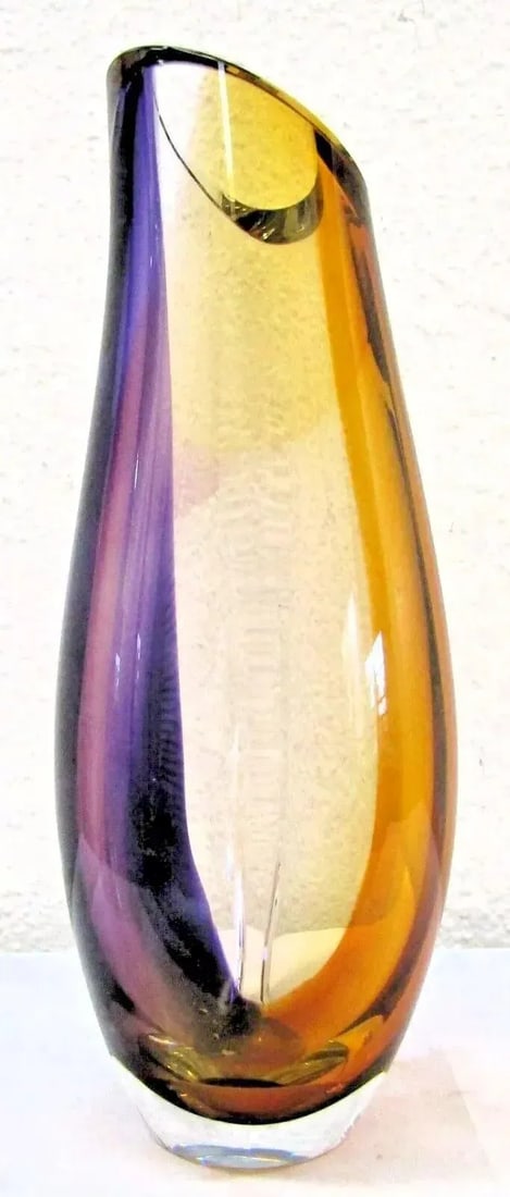 Signed Göran Wärff Orchid Vase Lilac/Amber , 11.25" by Kosta Boda - 7