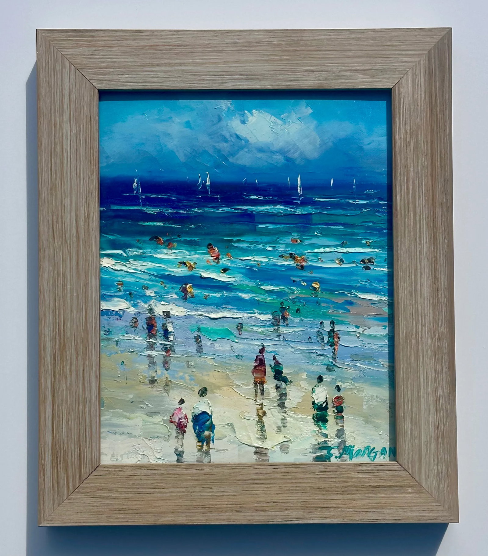 Contemporary Coastal Beach Seascape Oil Painting in Driftwood Frame - 3