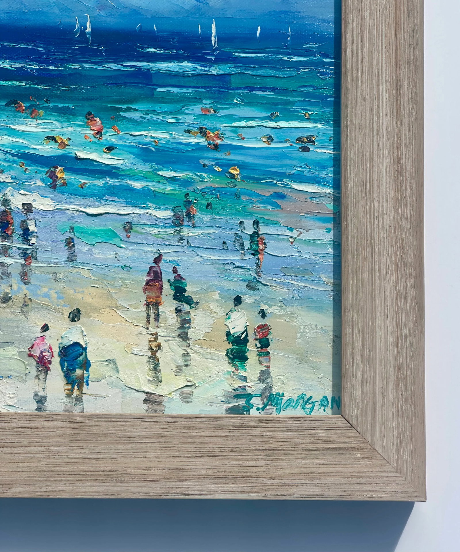 Contemporary Coastal Beach Seascape Oil Painting in Driftwood Frame - 4