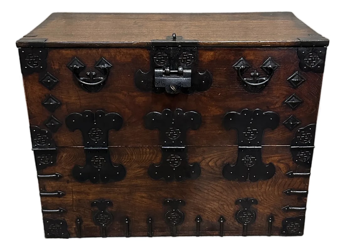 Antique Japanese Tansu Chest Two-Section Drawer Chest Iron Hardware (1 of 11)