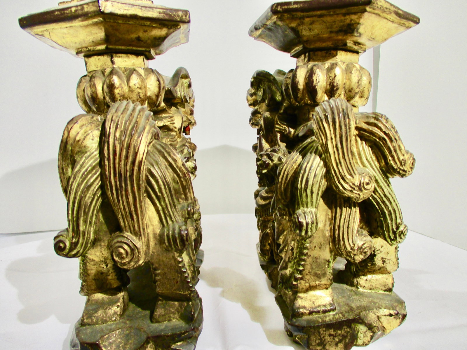 Chinese Gilt Foo Dogs Candle Stands 19th Century - A Pair of 2 - 5