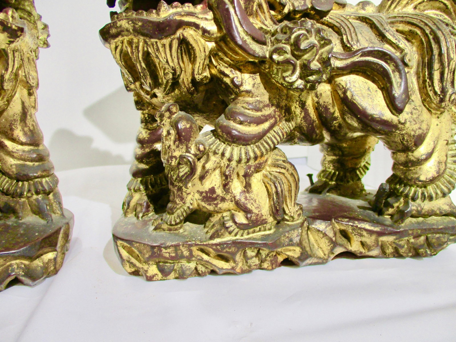 Chinese Gilt Foo Dogs Candle Stands 19th Century - A Pair of 2 - 6