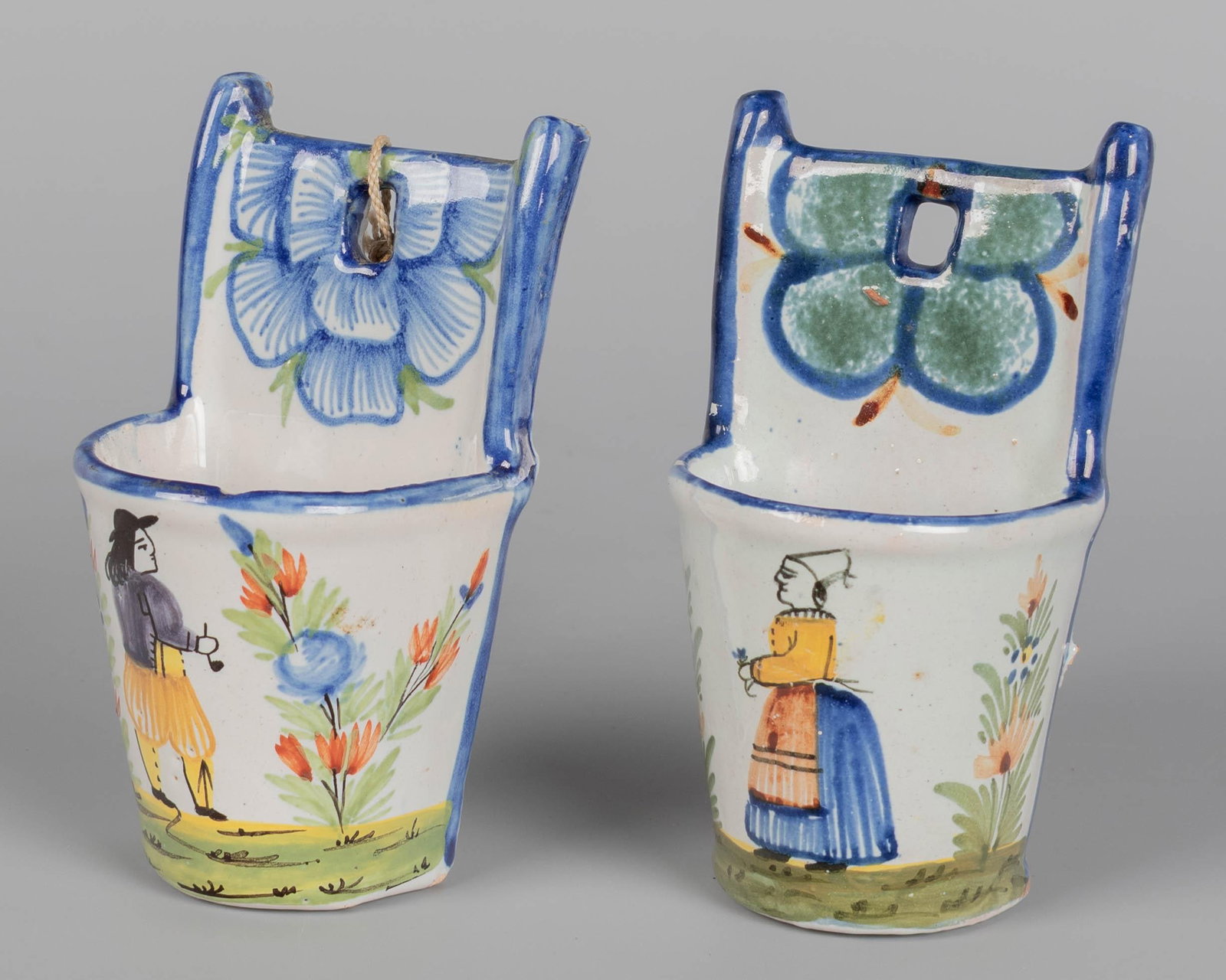 19th Century French Faience Bénitier, or Wall Pocket, Hand-Painted - 2