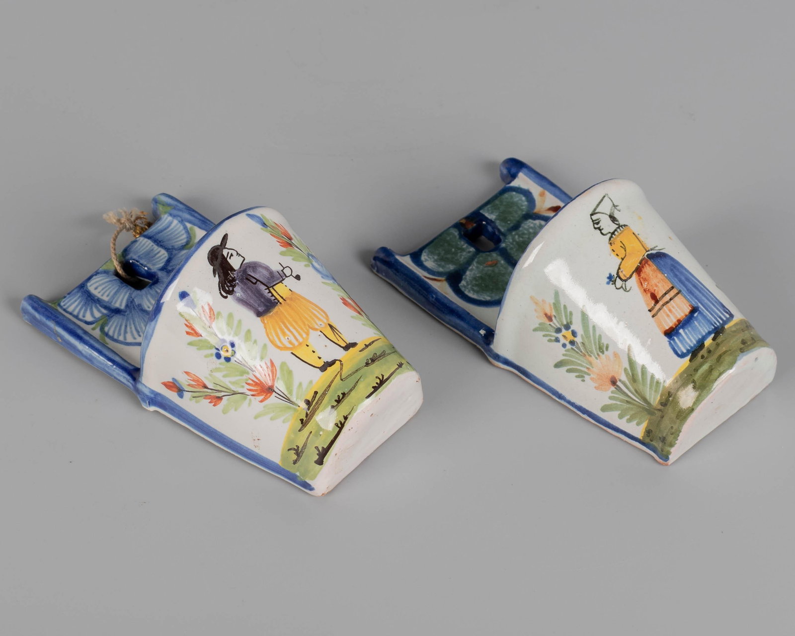 19th Century French Faience Bénitier, or Wall Pocket, Hand-Painted - 7