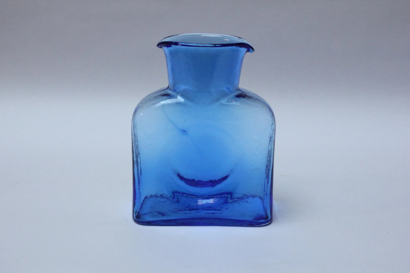 Vintage Blown Glass Azure Double Spout Pitcher by Blenko - 3