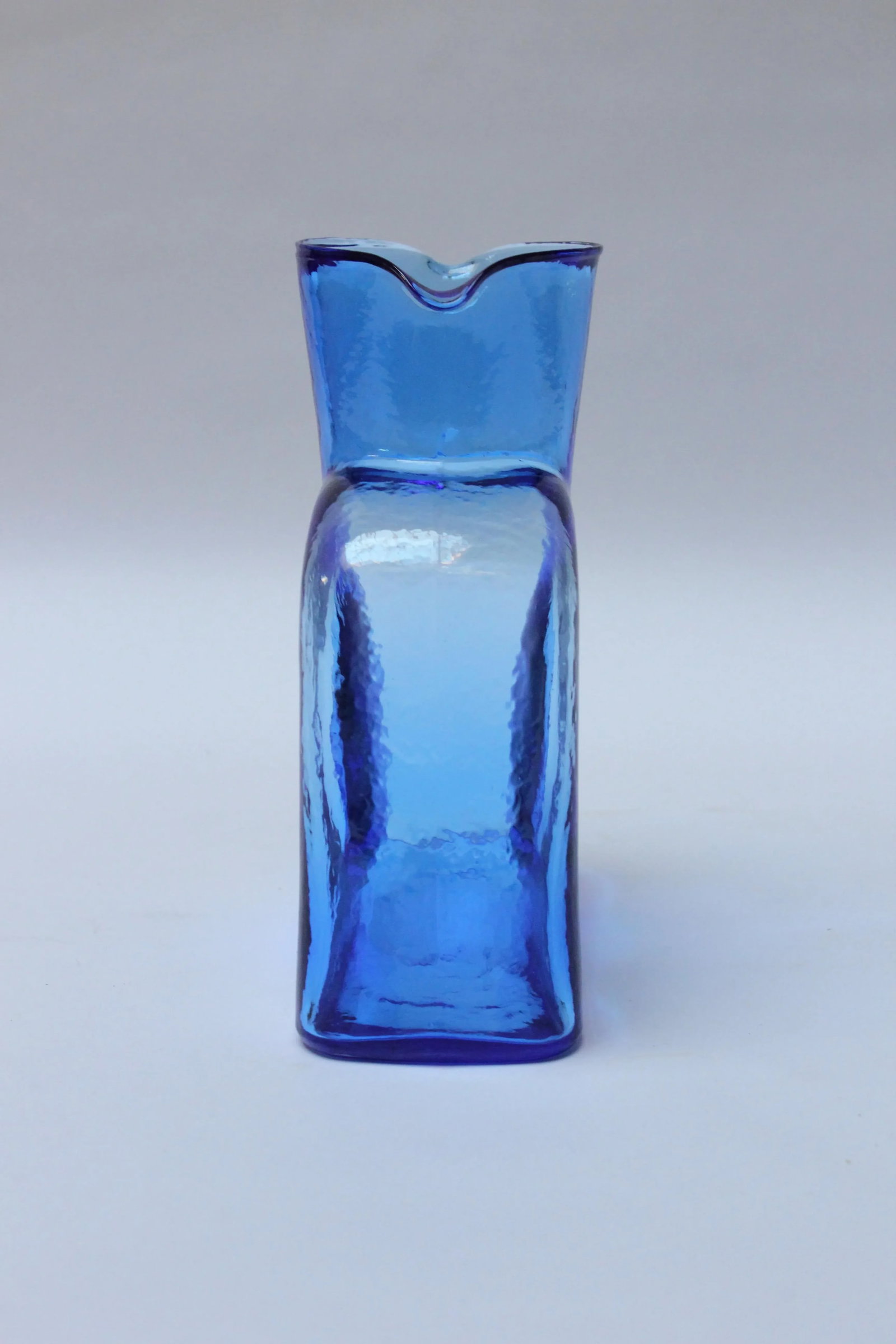 Vintage Blown Glass Azure Double Spout Pitcher by Blenko - 4