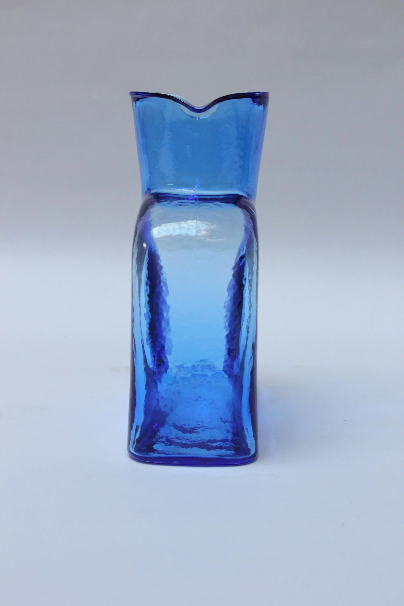 Vintage Blown Glass Azure Double Spout Pitcher by Blenko - 6