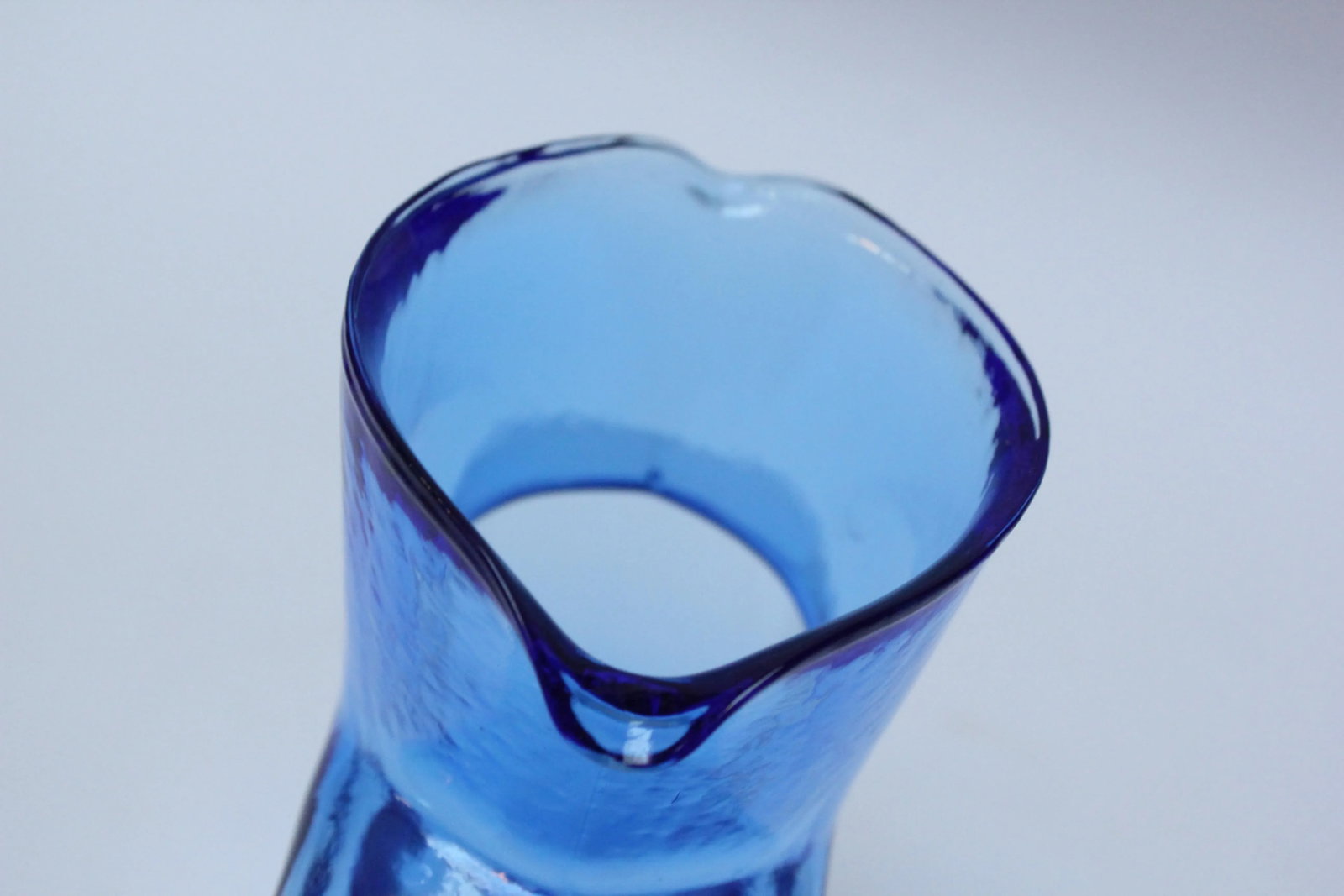 Vintage Blown Glass Azure Double Spout Pitcher by Blenko - 9
