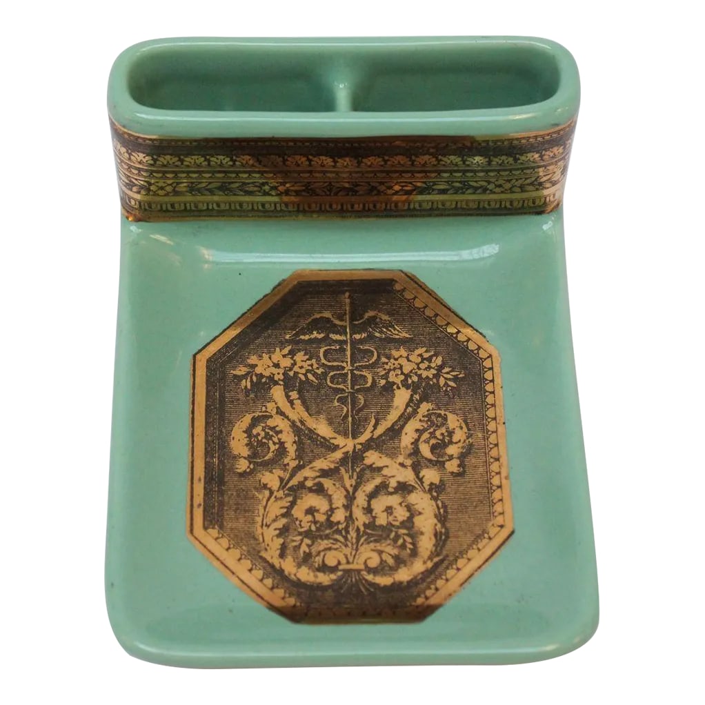 Vintage Piero Fornasetti "Caduceus" Lithograph Gilt Porcelain Green Ashtray (1 of 13)