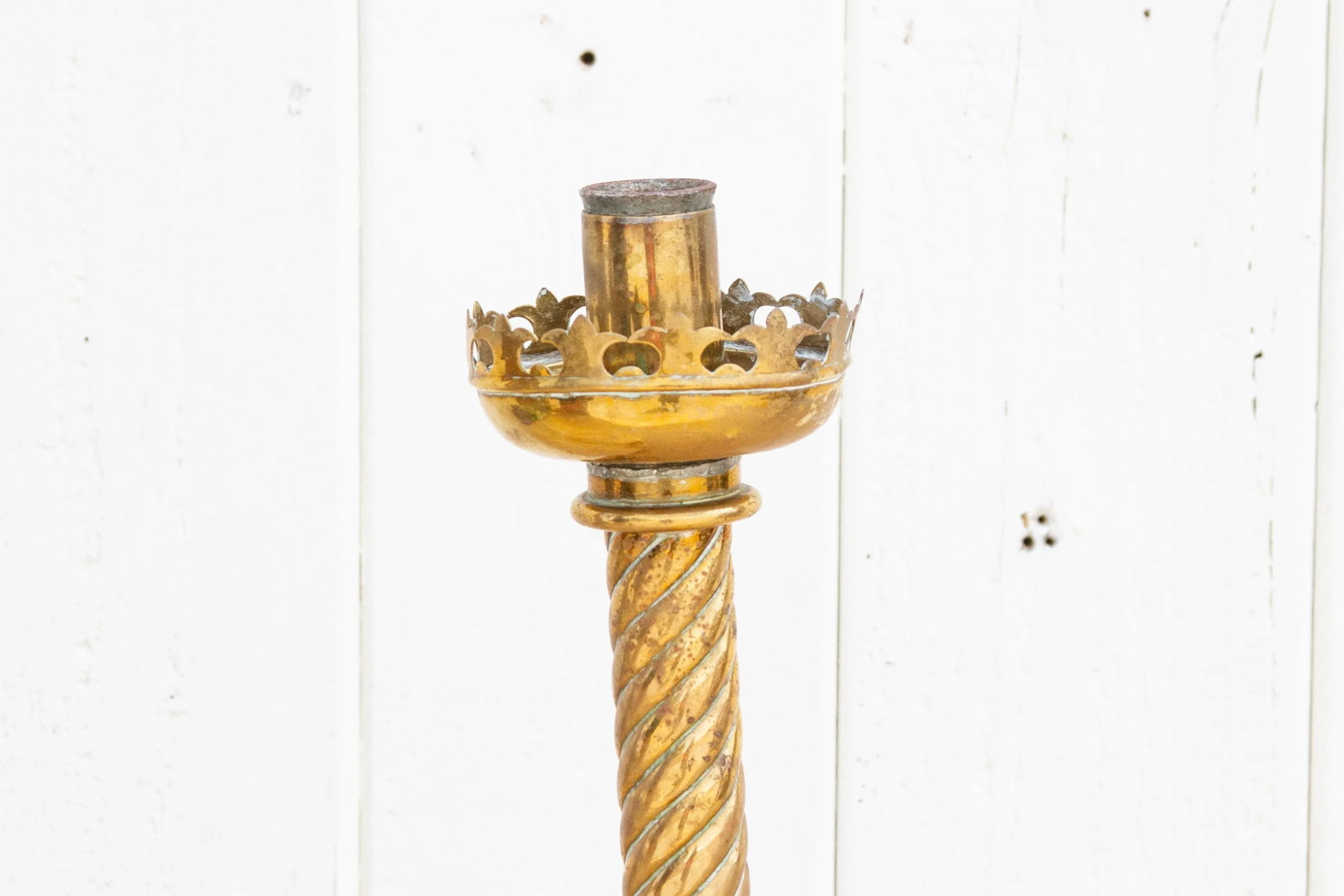 Tall Antique Brass Candle Holder - 3
