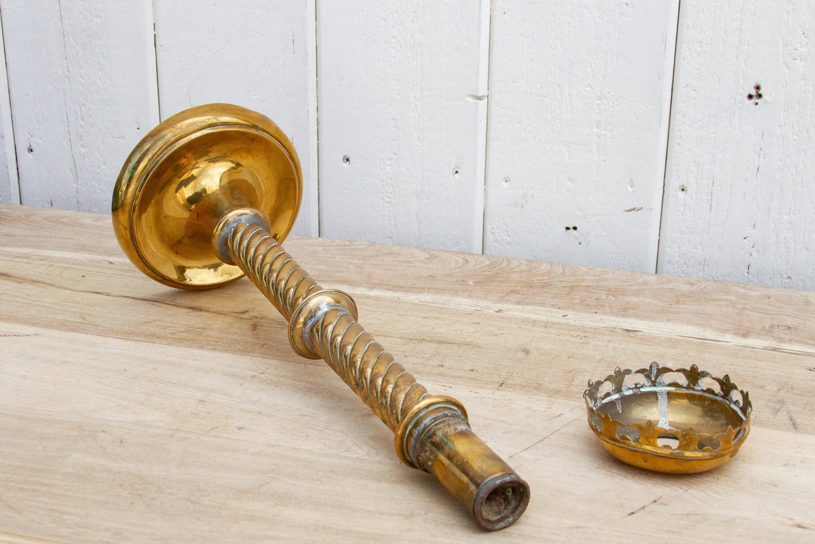 Tall Antique Brass Candle Holder - 6