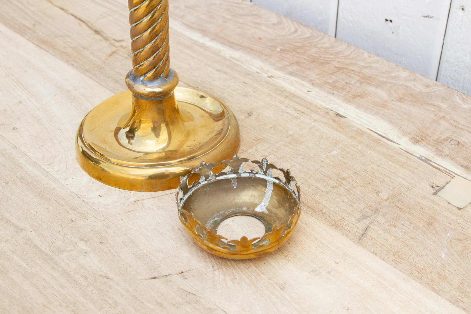 Tall Antique Brass Candle Holder - 7